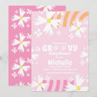 Daisy Flower Groovy Baby Shower Pink Orange I