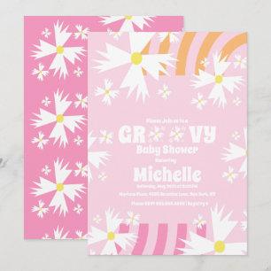 Daisy Flower Groovy Baby Shower  Pink Orange I Card