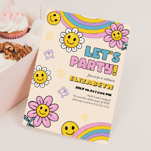 Daisy Flower Groovy Birthday Invitation Card