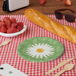 Daisy Flower Illustration On A Green Background Paper Plate