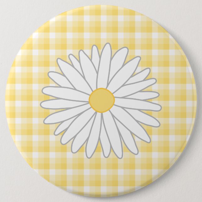 Daisy Flower in Yellow and White. 6 Inch Round Button (Front)