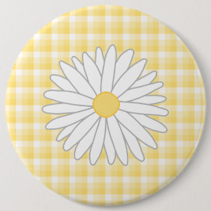 Daisy Flower in Yellow and White. 6 Inch Round Button
