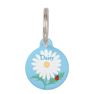 Daisy Flower Ladybug Round Custom Pet ID Tag