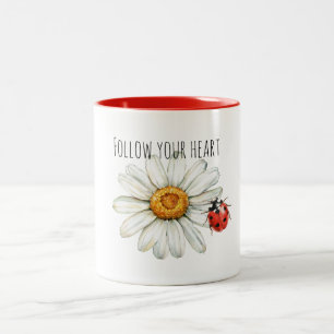 Daisy Flower Ladybug Two-Tone Coffee Mug