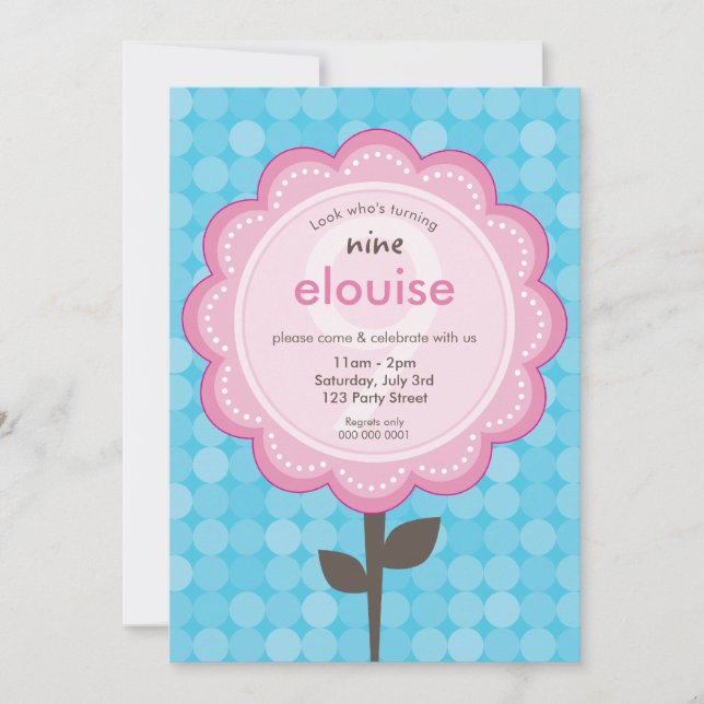 DAISY FLOWER modern vintage pretty birthday aqua Invitation (Front)