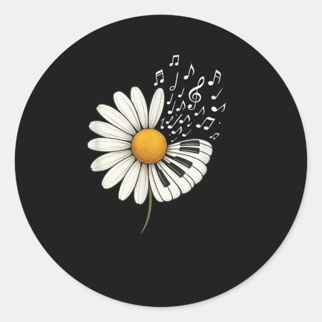 Daisy Flower Music Notes Clef Teacher Musicians Mu Classic Round Sticker (Front)