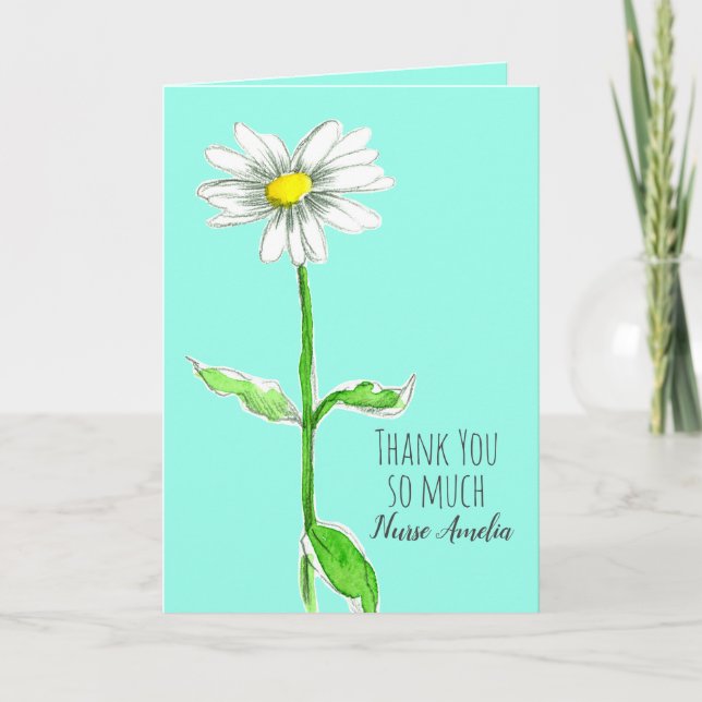 Daisy Flower Nurse Personalized Thank You Card (Front)