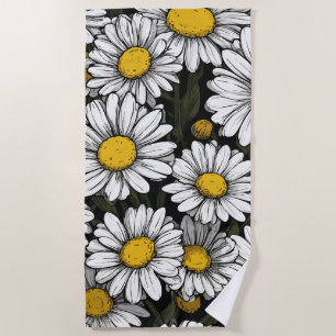 Daisy Flower Pattern Botanical Illustration Beach Towel