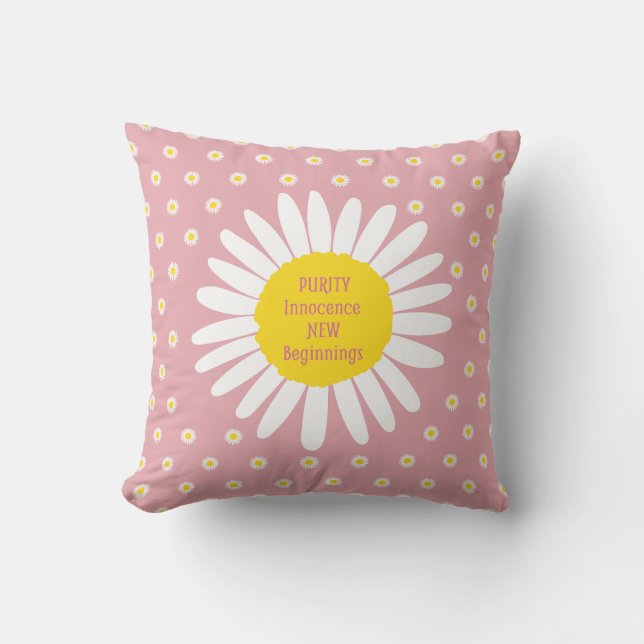 Daisy flower pattern - Purity, Innocence quote Throw Pillow (Front)