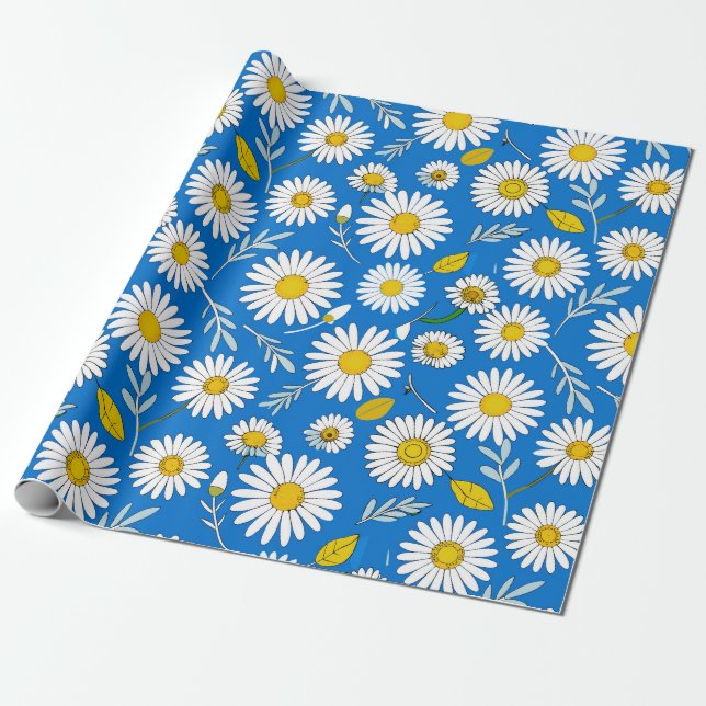 Daisy flower pattern wrapping paper (Unrolled)