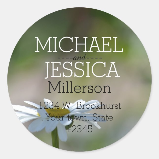 Daisy Flower Personalized address Classic Round Sticker (Front)