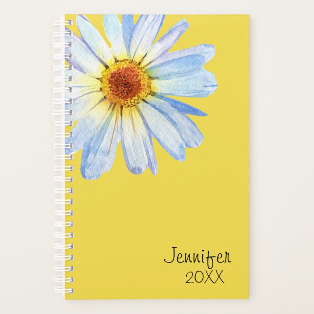 Daisy Flower Personalized Yellow Trendy Custom Planner (Front)