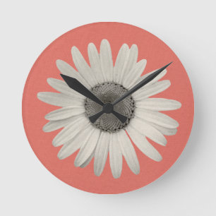 Daisy Flower Pop of Colour Coral Pink Round Clock