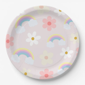Daisy Flower Rainbow Pink Plate