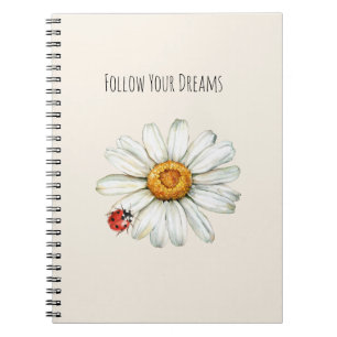 Daisy Flower Red Black Ladybug Notebook
