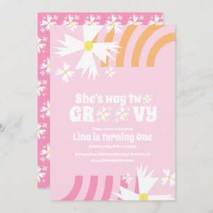 Daisy Flower Retro Way Two Groovy Birthday Pink