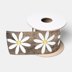 Daisy Flower Rustic Barn Board Satin Ribbon