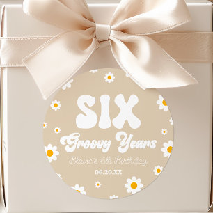 Daisy Flower Six Groovy Years 6th Birthday Party Classic Round Sticker