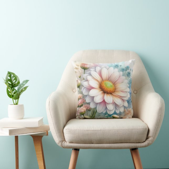 Daisy Flower Throw Pillow Floral Home Decor (Chair)