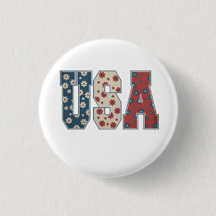Daisy Flower USA Flag 4th of July Patriotic 1 Inch Round Button
