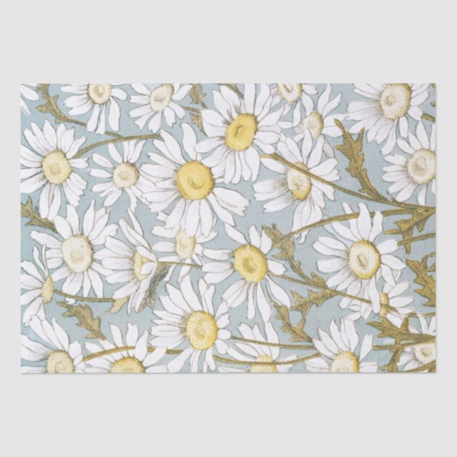 Daisy Flower Vintage Decoupage Blue  Tissue Paper (Front)
