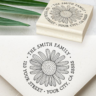 Daisy flower whimsical font return address rubber stamp