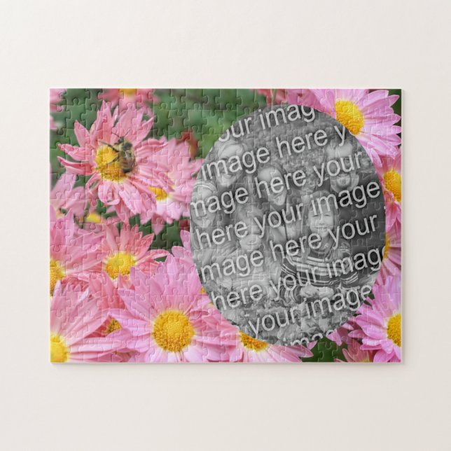Daisy Flowers And Bumble Bee Frame Add Your Photo Jigsaw Puzzle (Horizontal)