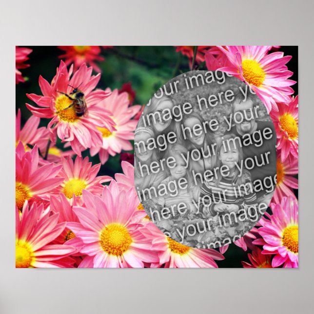 Daisy Flowers And Bumble Bee Frame Add Your Photo Poster (Front)