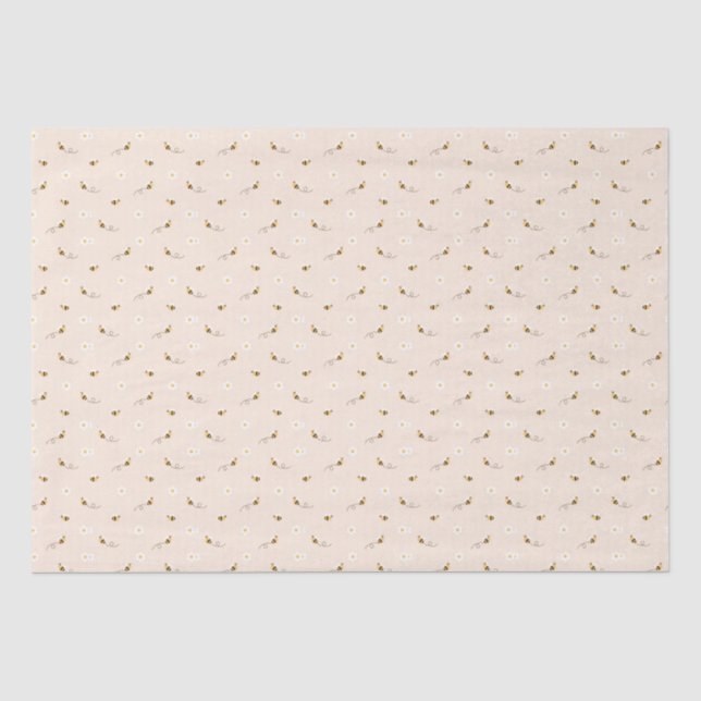 Daisy Flowers and Honey Bees Gift Wrapping Tissue Paper (Front)