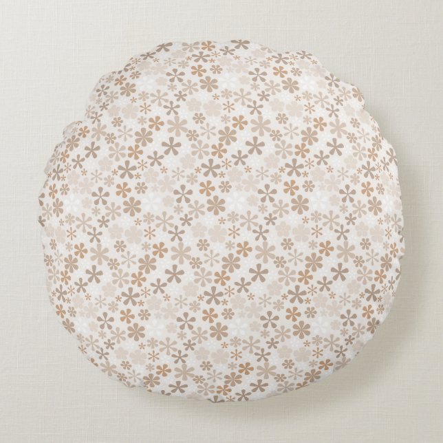 Daisy Flowers Beige Floral Aesthetic Ditsy Tan Round Pillow (Front)