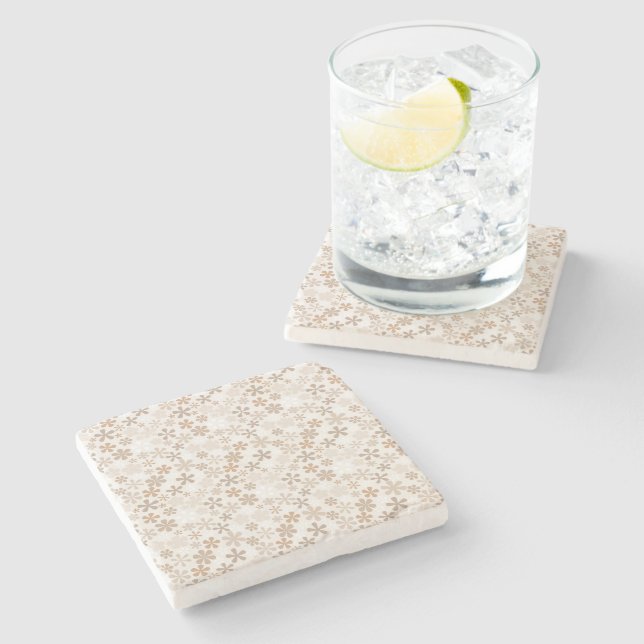Daisy Flowers Beige Floral Aesthetic Ditsy Tan Stone Coaster (Side)