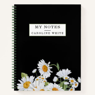 Daisy Flowers Black Background Personalized Notebook