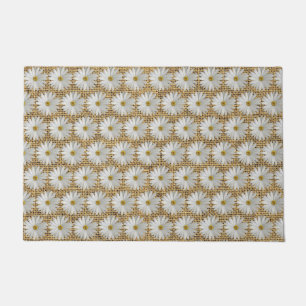 Daisy Flowers Burlap Doormat
