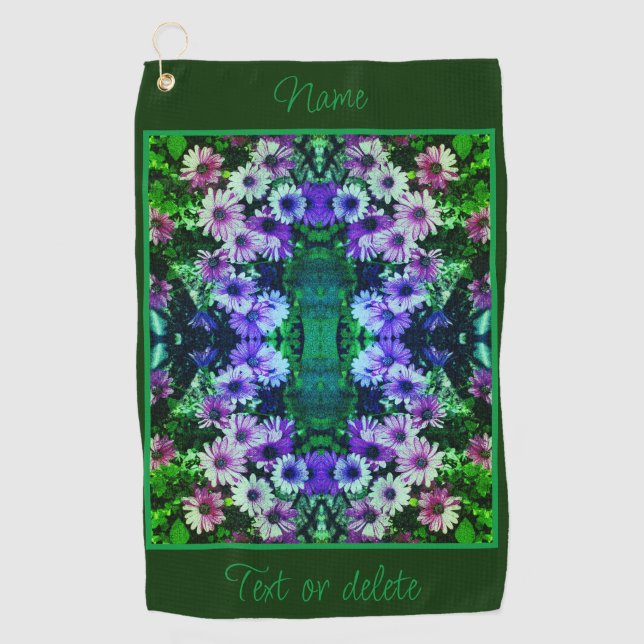 Daisy Flowers Colourful Abstract Personalized Golf Towel (Front)