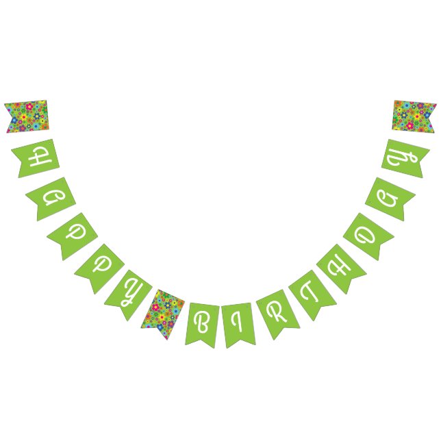Daisy Flowers Cute Colourful 1st Birthday Party Bunting Flags (All)