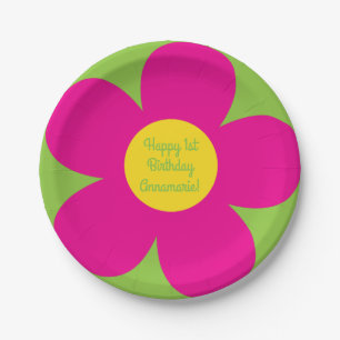 Daisy Flowers Cute Colourful 1st Birthday Party Paper Plate