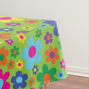 Daisy Flowers Cute Colourful 1st Birthday Party Tablecloth