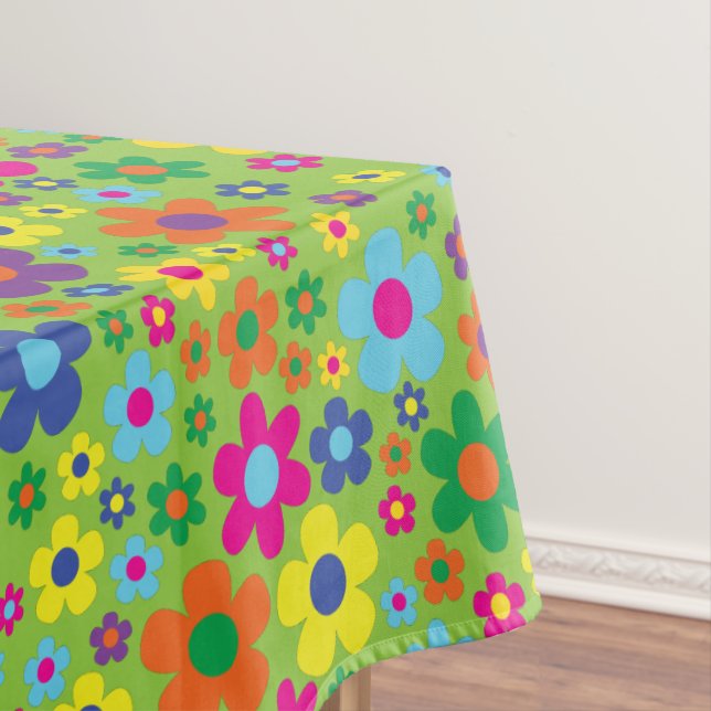 Daisy Flowers Cute Colourful 1st Birthday Party Tablecloth (In Situ)