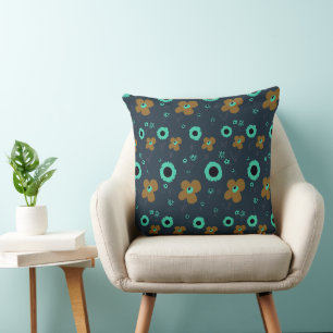 Daisy Flowers Dusty Orange Turquoise Dark Teal Throw Pillow