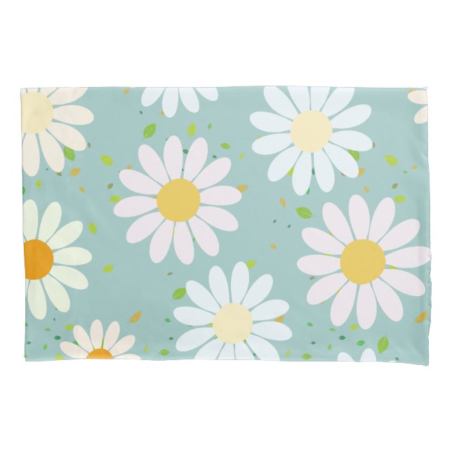 Daisy Flowers Floral Pattern Girly rainbow pastel Pillowcase (Front)
