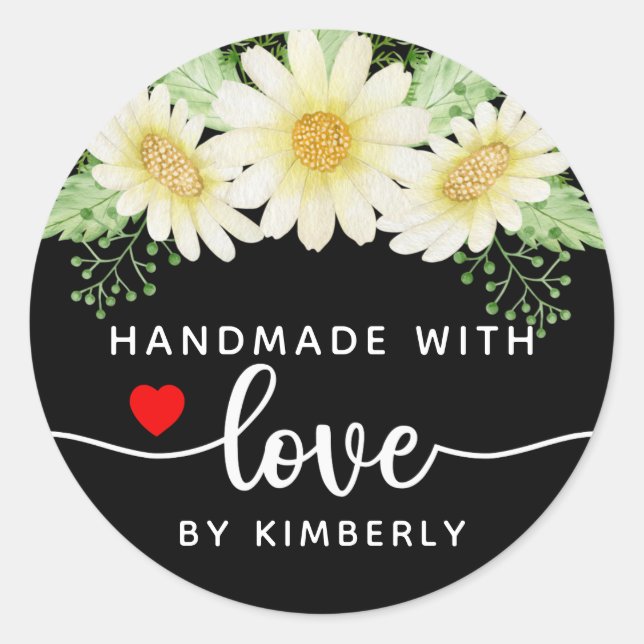 Daisy Flowers Handmade with Love Classic Round Sti Classic Round Sticker (Front)