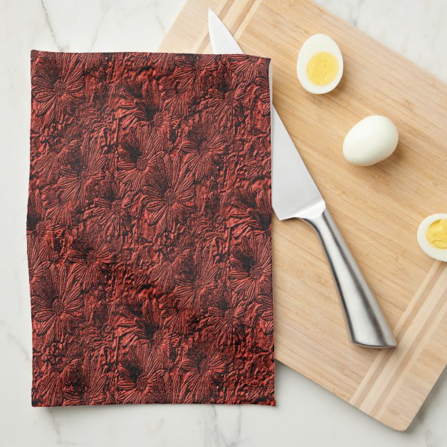 Daisy Flowers In Burgundy Nature Pattern      Kitchen Towel (Quarter Fold)