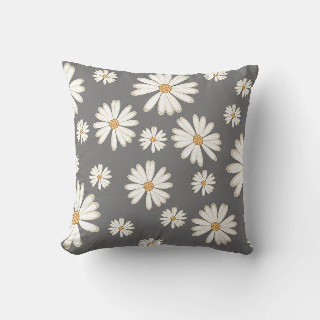 Daisy flowers in grey background throw pillow (Front)