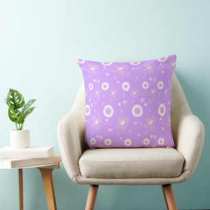 Daisy Flowers Lilac White On Lilac Throw Pillow