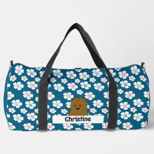 Daisy Flowers Ocean Blue Brown Potato Custom Duffle Bag