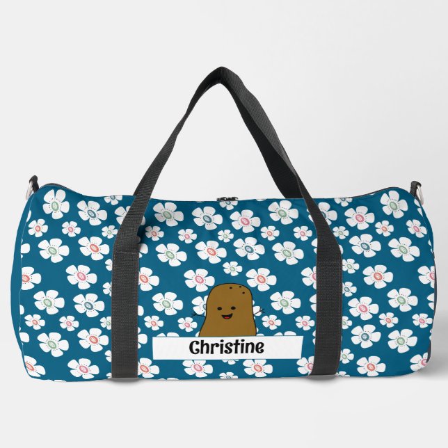 Daisy Flowers Ocean Blue Brown Potato Custom Duffle Bag (Front)
