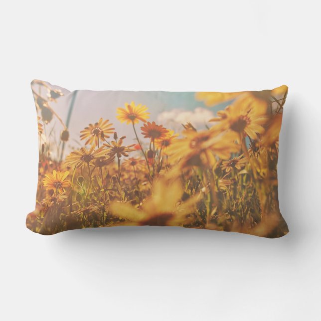 Daisy Flowers Orange Blue Cushion Throw Pillow (Front)