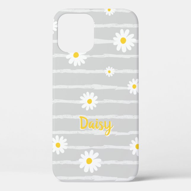 Daisy Flowers Pattern Grey Striped Personalized Case-Mate iPhone Case (Back)