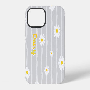Daisy Flowers Pattern Grey Striped Personalized iPhone 12 Case