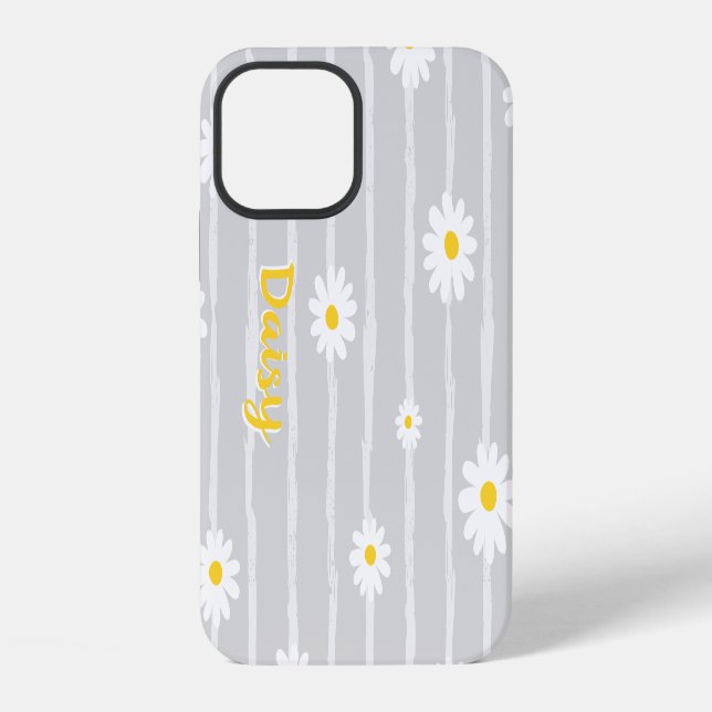 Daisy Flowers Pattern Grey Striped Personalized iPhone Case (Back)
